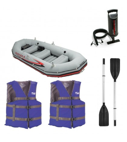 Intex Mariner Inflatable Boat Set 4 Person w/ Aluminum Oars, Pump +2 Life Vest