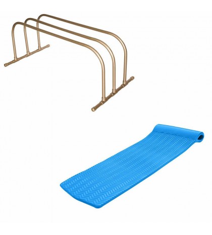 TRC Recreation PVC Pool Float Storage Drying Rack w/ 70 Inch Foam Lounger Blue