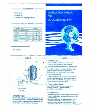 Pactrade Marine Boat TMC 12V Whisper Quiet Oscillating Fan 6